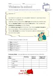 English Worksheet: violence in school (for weaker students)