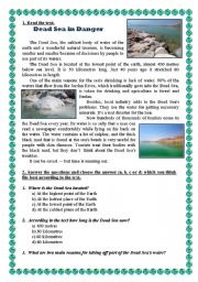 English Worksheet: Environment. Dead Sea Problems. 4 pages (with keys)