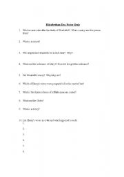 English Worksheet: Basics of the Elizabethan Era Quiz