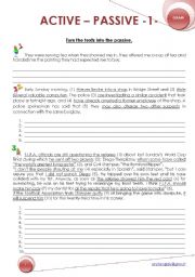 English Worksheet: ACTIVE TO PASSIVE 1