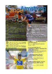 English Worksheet: Lance Armstrong - Survivor (present perfect vs. past simple)