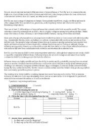 English Worksheet: reading-comp,language, and writing exercises