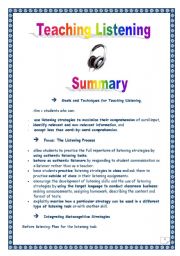 English Worksheet: Article summary: TEACHING LISTENING (Didactics) (2 pages)