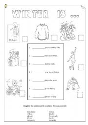 English Worksheet: Winter is... a handful of frequency adverbs