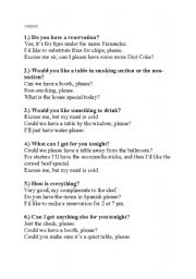 English Worksheet: restaurant quiz