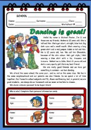 English Worksheet: DANCING IS GREAT! ( 2 PAGES )