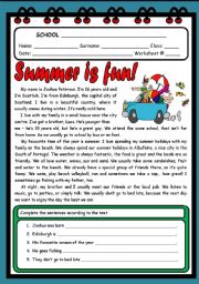 English Worksheet: SUMMER IS FUN! ( 2 PAGES )