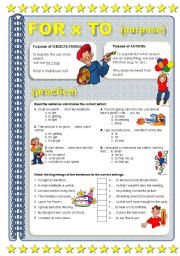 English Worksheet: ** FOR x TO ** PURPOSE (Guide and Practice)