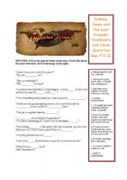 English worksheet: Indiana Jones Gap Fill and Vocab sheet for Part III