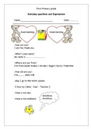 English worksheet: Everyday questions and Expressions