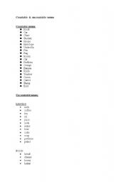 English worksheet: countable & uncountable nouns list