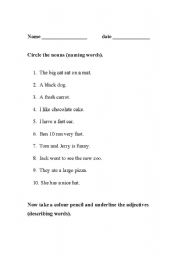 English worksheet: nouns and adjectives