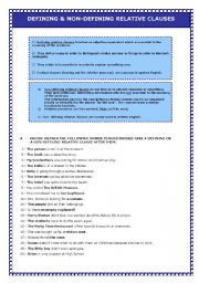 English Worksheet: Defining and Non-defining Relative clauses