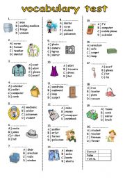 vocabulary test for elementary