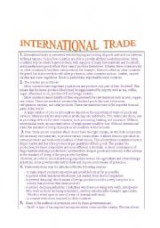  READING  COMPREHENSION TASK ON INTERNATIONAL TRADE