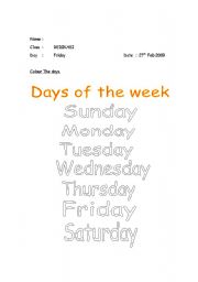 English Worksheet: Days Of The week