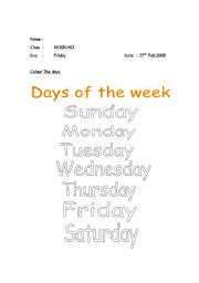 English worksheet: Days Of The week