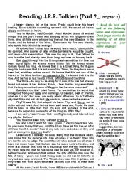 English Worksheet: Reading The Lord of the Rings by J.R.R.Tolkien - with exercises (Part 9)