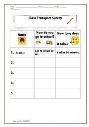 English Worksheet: Class Transport Survey