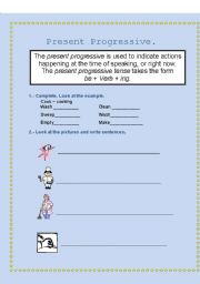 English worksheet: PRESENT PROGRESSIVE