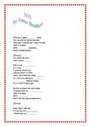 English Worksheet: Song SOS by The Jonas Brothers