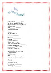 English worksheet: Song SOS by The Jonas Brothers