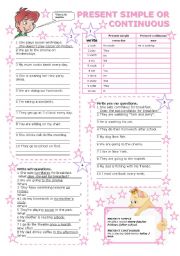 English Worksheet: PRESENT SIMPLE OR CONTINUOUS (2 PAGES WITH KEY)