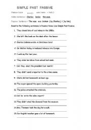 English Worksheet: passive voice simple past tense