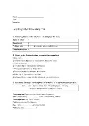 English worksheet: Elementary Test