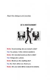 English Worksheet: at a restaurant