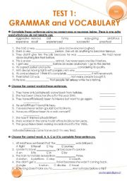 English Worksheet: TEST 1 GRAMMAR and VOCABULARY