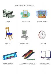 English Worksheet: classroom objects