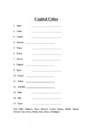 English Worksheet: Capital Cities