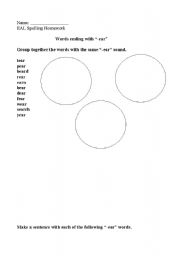 English worksheet: Words ending with -ear.