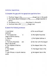 English worksheet: superlatives