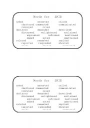 English worksheet: Words to use for said