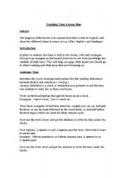 English Worksheet: Time lesson plan