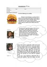 English Worksheet: test on fast food