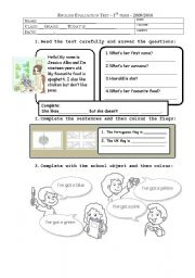 English Worksheet: 4th grade Evaluation (part1)