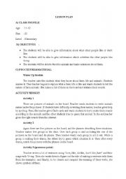 English worksheet: animals lesson plan