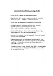 English worksheet: Characteristics of Living Things