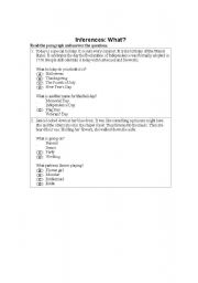 English worksheet: INFERENCING QUESTIONS