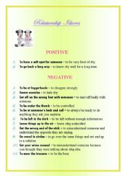 English Worksheet: RELATIONSHIP IDIOMS !!!