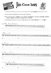 English Worksheet: Jim crow laws