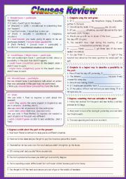 Clauses review (conditionals 1, 2, 3 + could/might/should have + wish (fully editable)