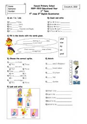 English Worksheet: 4th grades 3rd exam