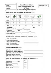 English Worksheet: 5th grades 3rd exam 