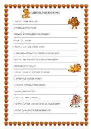 English Worksheet: GARFIELD QUESTIONS 1