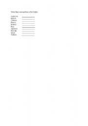 English Worksheet: Countries and Nationalities Matching Activity