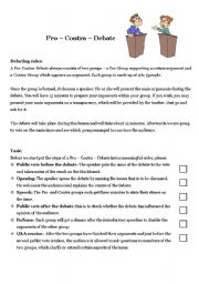 English Worksheet: Rules for a debate